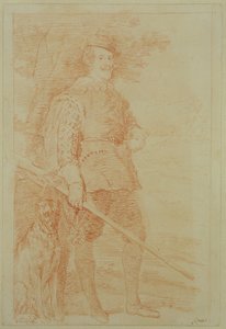 Rei Filipe IV de Espanha em traje de caça (1605-65) (giz vermelho sobre papel) de Francisco de Goya
